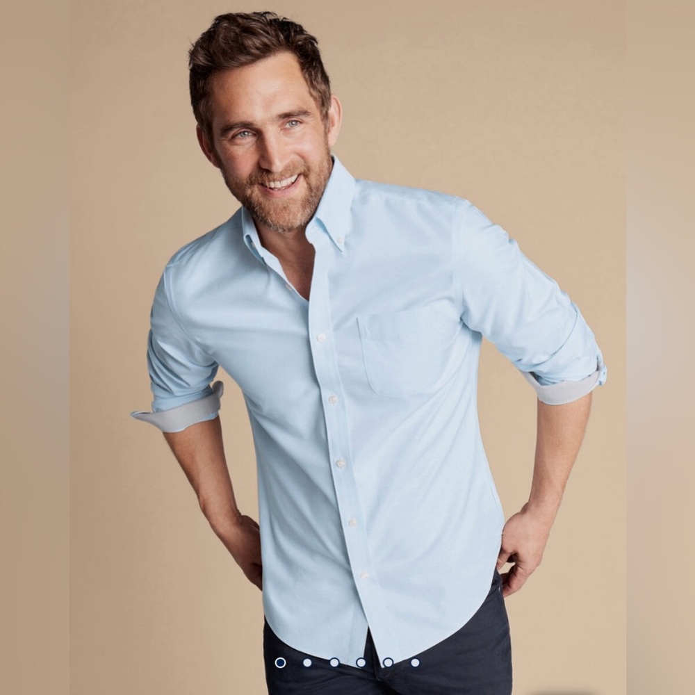 Charles Tyrwhitt Button-Down Collar Non-Iron Stretch Oxford Shirt - Sky Blue